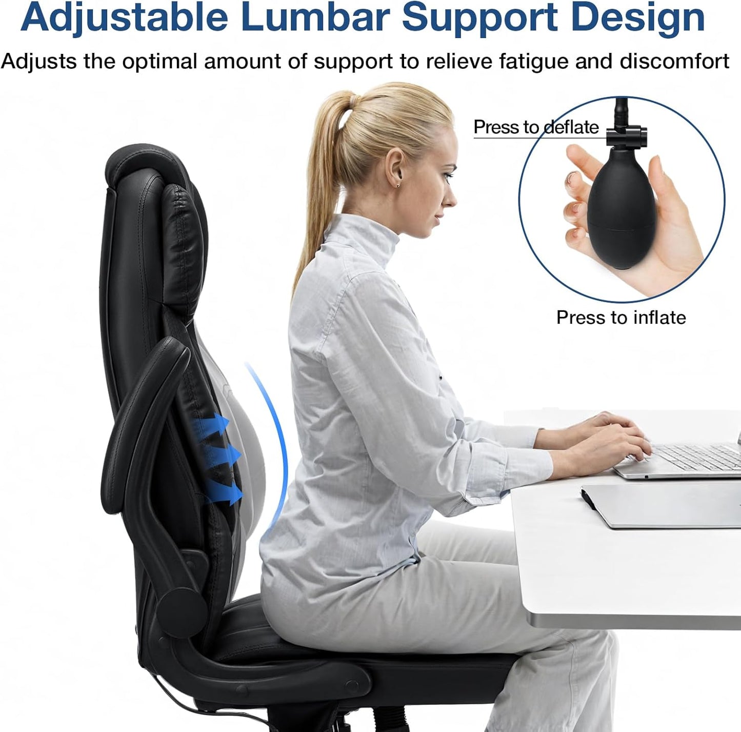 Executive Office Chair Big and Tall 450lbs Heavy Duty Office Chair with Adjustable Lumbar Support High Back Ergonomic Home Computer Leather Chair with Padded Flip-up Arms for Heavy People,Black