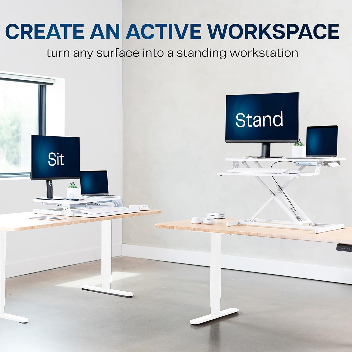 VIVO Desk Converter 32 inch Height Adjustable, MDF Wood Sit to Stand Riser, White, DESK-V000SW