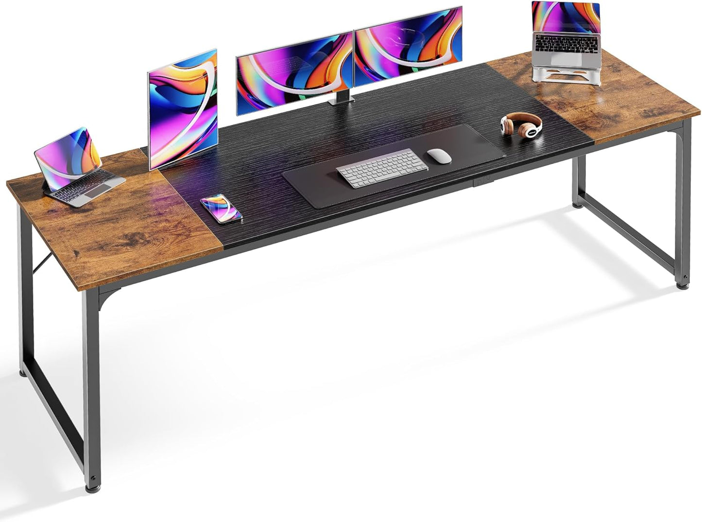 Huuger Computer Desk, 70 Inch Office Desk, Gaming Desk with Storage, Writing Desk Work Desk for Home Office, Study, Long Simple Desk, Large Legroom, Metal Frame, White