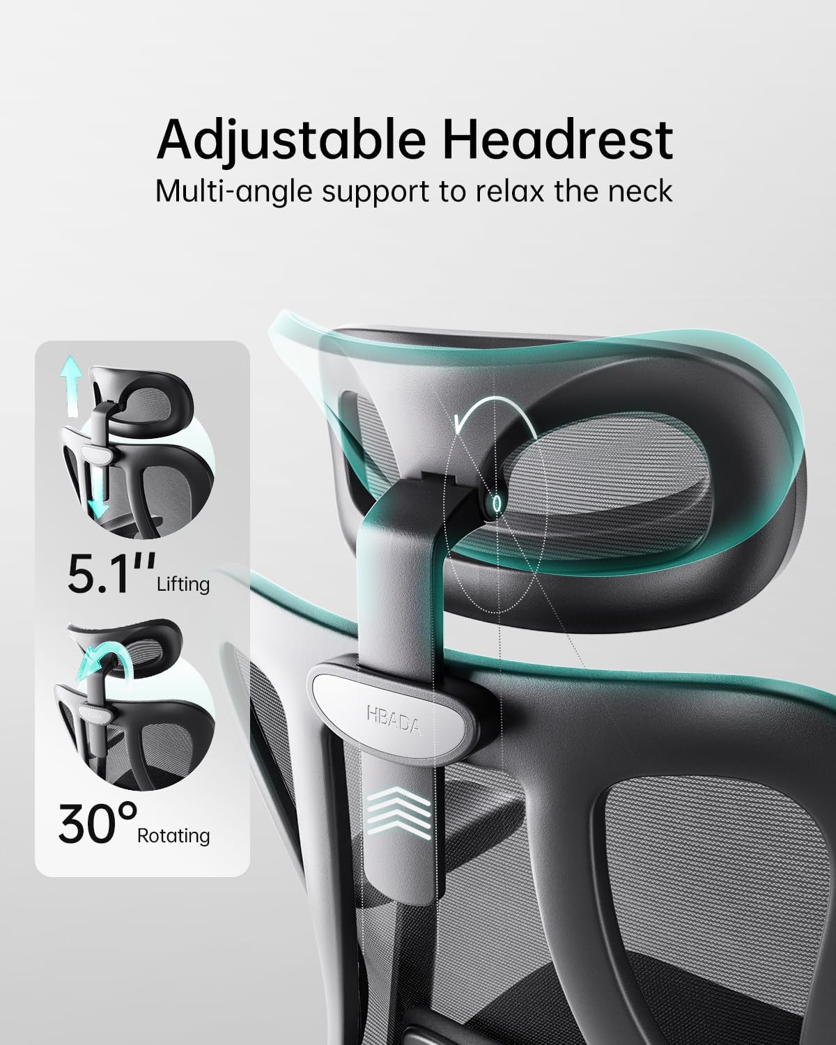 Hbada P3 Ergonnomic Office Chair with 2D Adjustable Lumbar Support, Office Chair with Adjustable Headrest and Armrest, 145° Stepless Tilt Function, Black(No Footrest)
