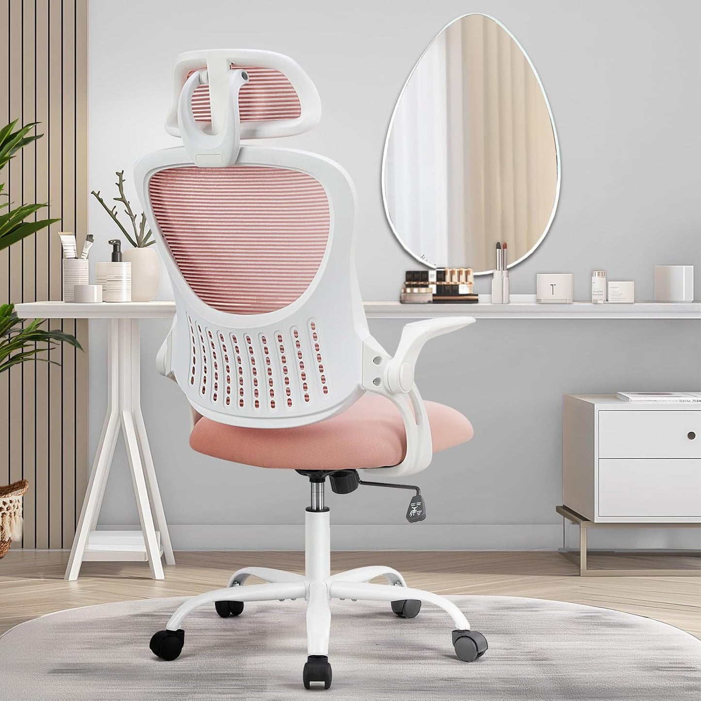SMUG Office Computer Desk Chair, Ergonomic Mid-Back Mesh Rolling Work Swivel Task Chairs with Wheels, Comfortable Lumbar Support, Comfy Arms for Home, Bedroom, Study, Dorm, Student, Adults