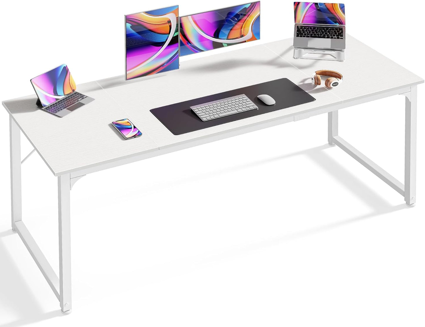 Huuger Computer Desk, 70 Inch Office Desk, Gaming Desk with Storage, Writing Desk Work Desk for Home Office, Study, Long Simple Desk, Large Legroom, Metal Frame, Rustic Brown and Black