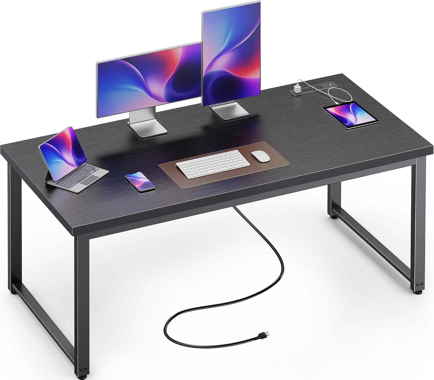 Huuger 63 x 24 inch Desk with Power Outlets & USB-C, Deeper & Thicker Desktop, Robust Metal Tubes, Computer Desk, Heavy Duty Office Desk, Work Gaming Desk, for Home Office, Black