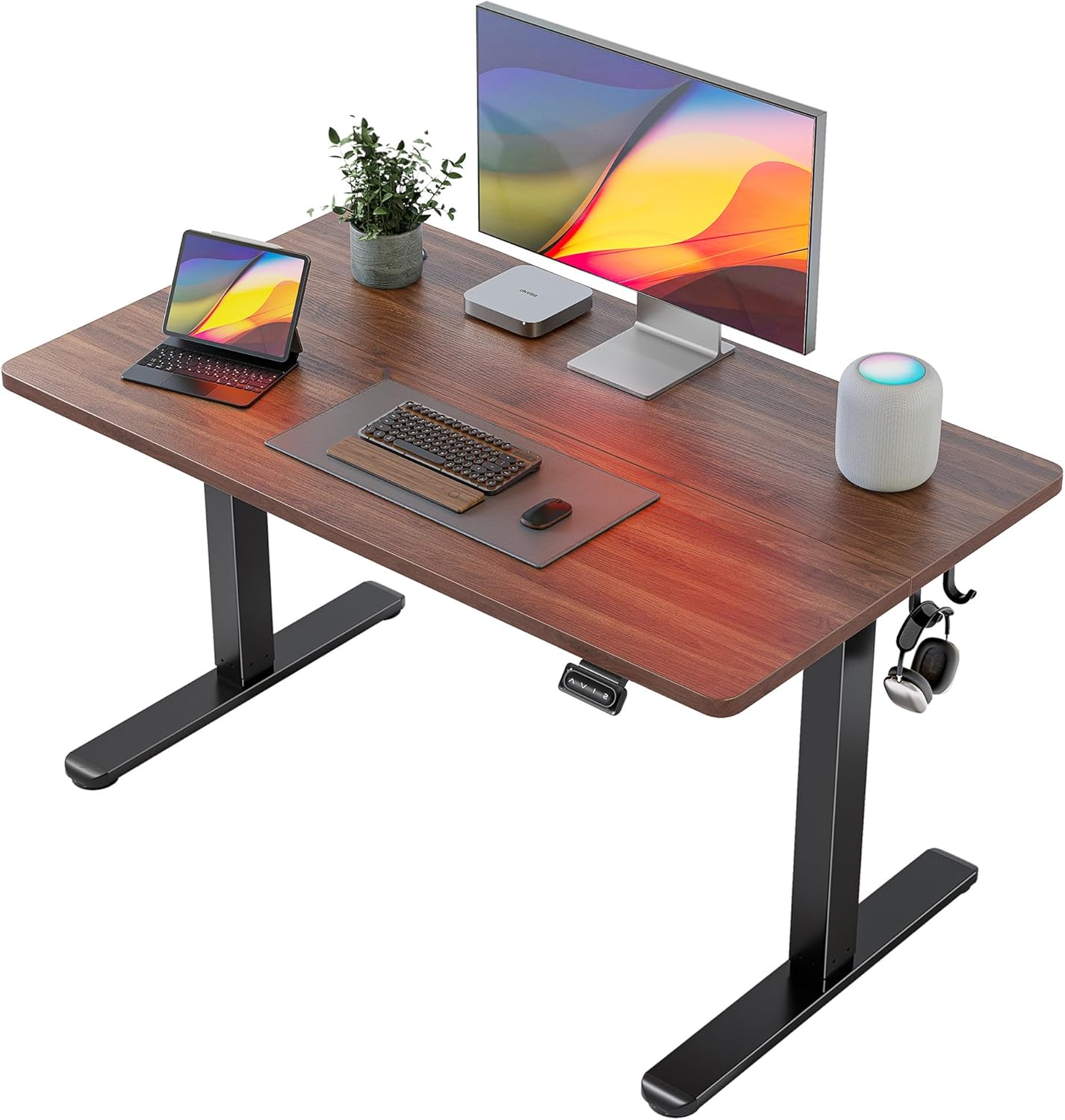 FEZIBO 40 x 24 Inchs Electric Standing Desk, Height Adjustable, Sit Stand Up, Computer Office Desk with Splice Board, White Frame/Light Rustic Top