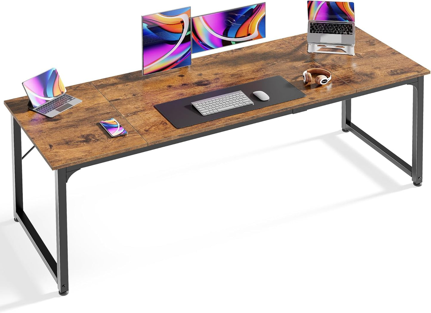 Huuger Computer Desk, 70 Inch Office Desk, Gaming Desk with Storage, Writing Desk Work Desk for Home Office, Study, Long Simple Desk, Large Legroom, Metal Frame, Rustic Brown and Black