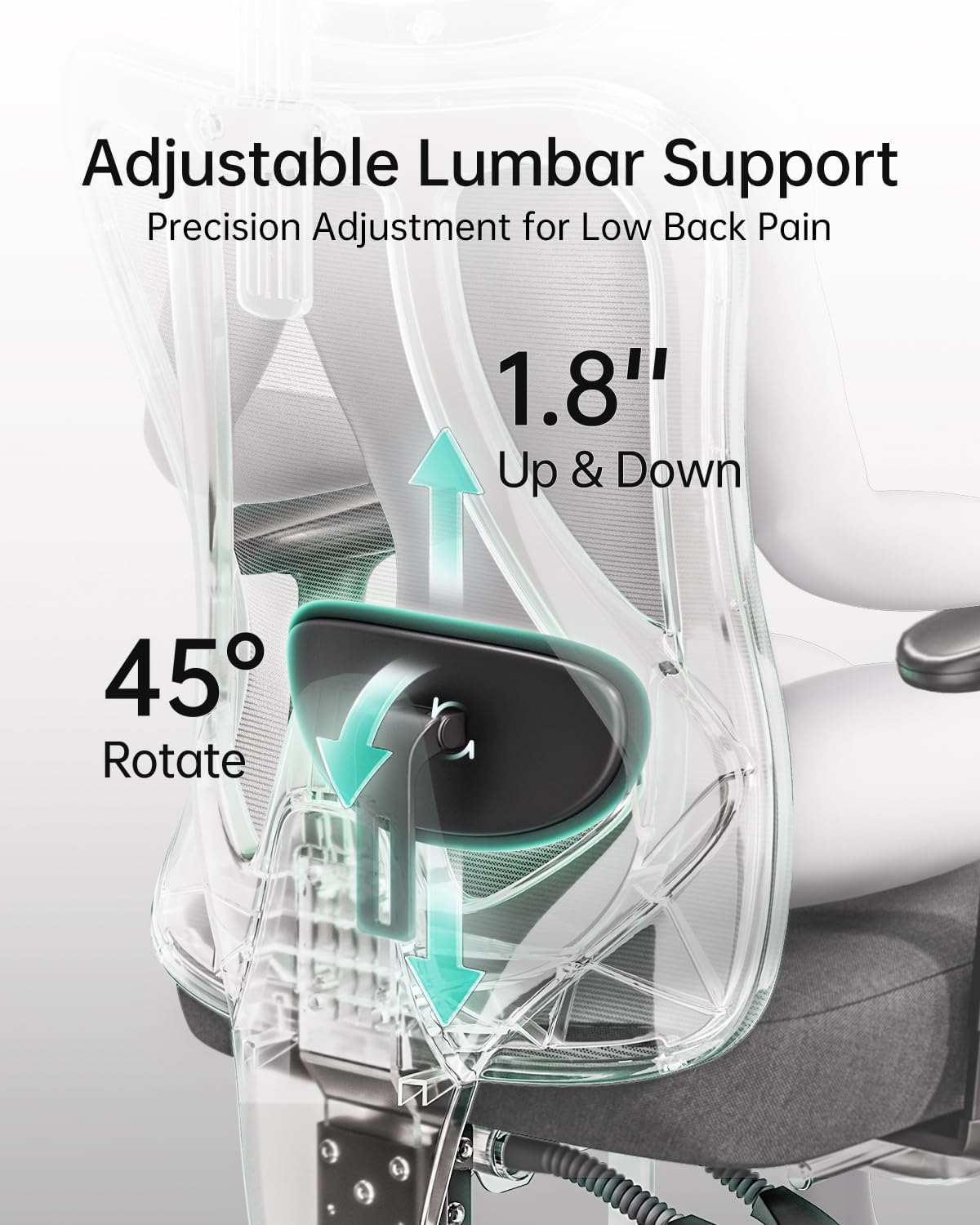 Hbada P3 Ergonnomic Office Chair with 2D Adjustable Lumbar Support, Office Chair with Adjustable Headrest and Armrest, 145° Stepless Tilt Function, Black(No Footrest)