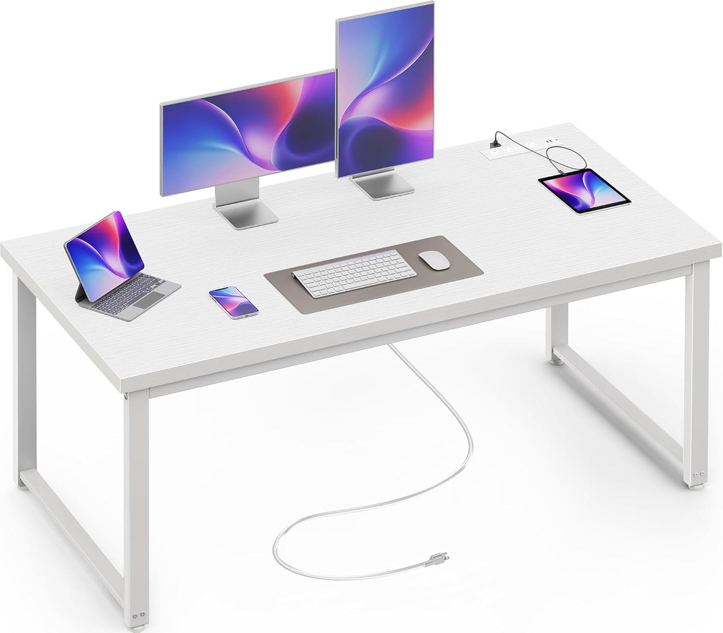 Huuger 63 x 24 inch Desk with Power Outlets & USB-C, Deeper & Thicker Desktop, Robust Metal Tubes, Computer Desk, Heavy Duty Office Desk, Work Gaming Desk, for Home Office, Black