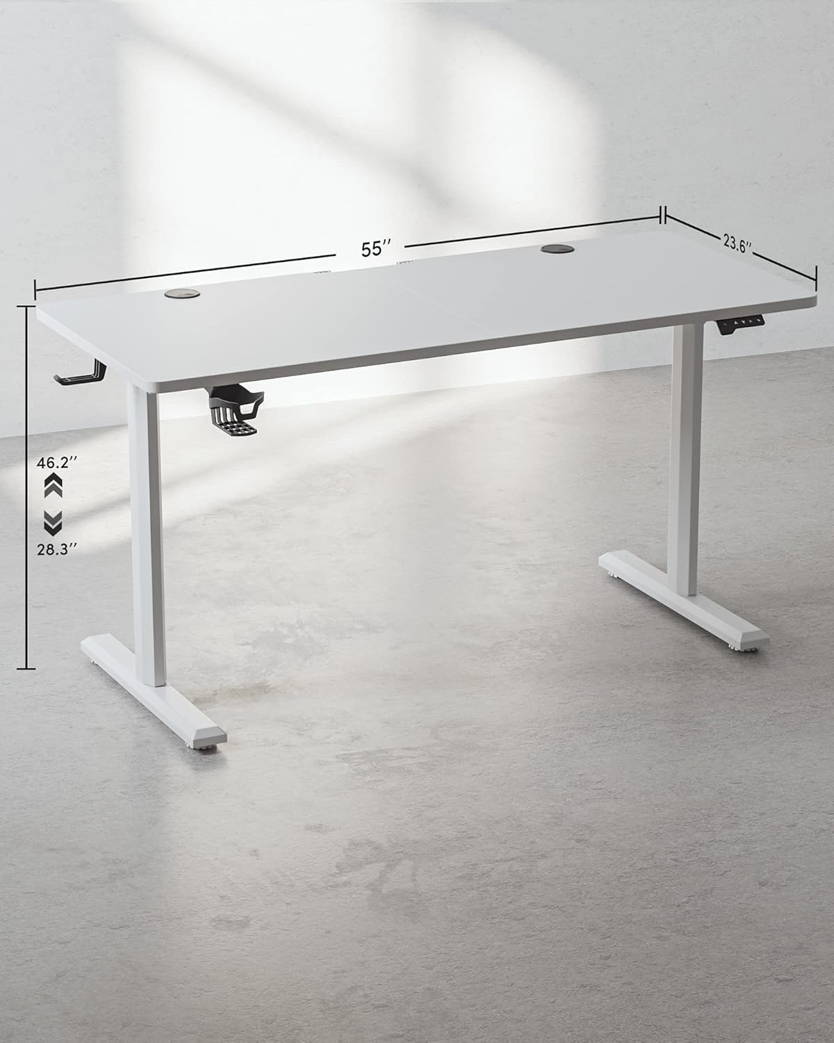 FEZIBO Height Adjustable Electric Standing Desk, 55 x 24 Inches Stand up Table, Sit Stand Home Office Desk with Splice Board, White