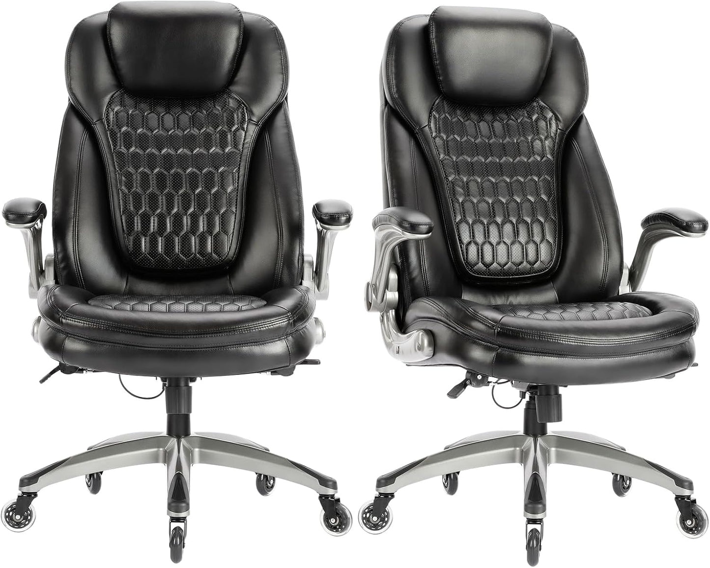 Executive Office Chair-Ergonomic Computer Desk Chair, High Back Leather Chair with Padded Flip-up Arms, Swivel Home Office Chair Upgraded Caster-Black