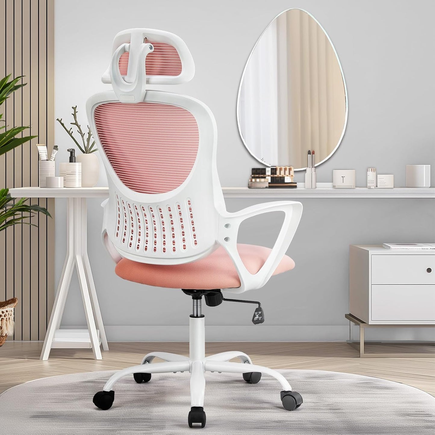 SMUG Office Computer Desk Chair, Ergonomic Mid-Back Mesh Rolling Work Swivel Task Chairs with Wheels, Comfortable Lumbar Support, Comfy Arms for Home, Bedroom, Study, Dorm, Student, Adults