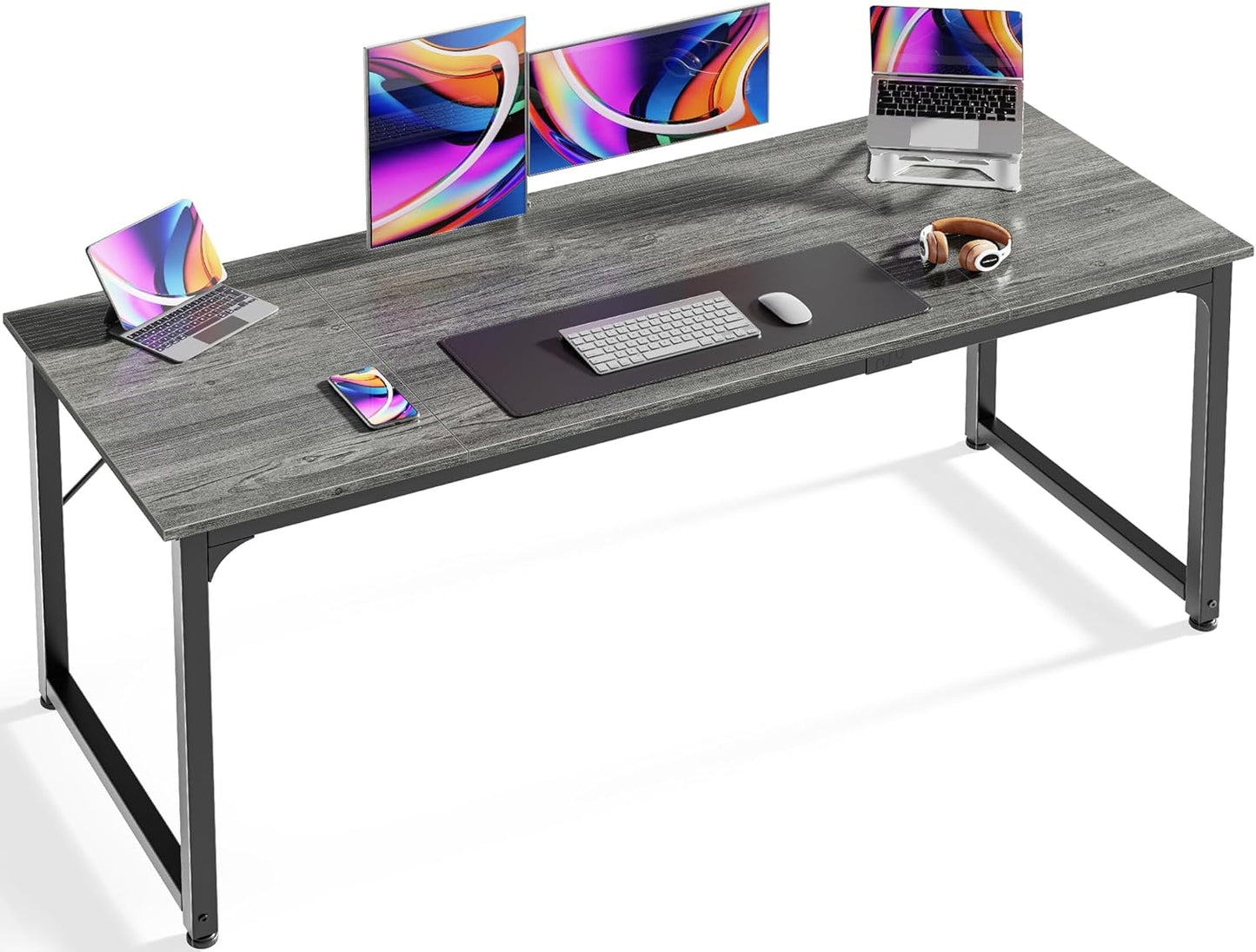 Huuger Computer Desk, 70 Inch Office Desk, Gaming Desk with Storage, Writing Desk Work Desk for Home Office, Study, Long Simple Desk, Large Legroom, Metal Frame, White