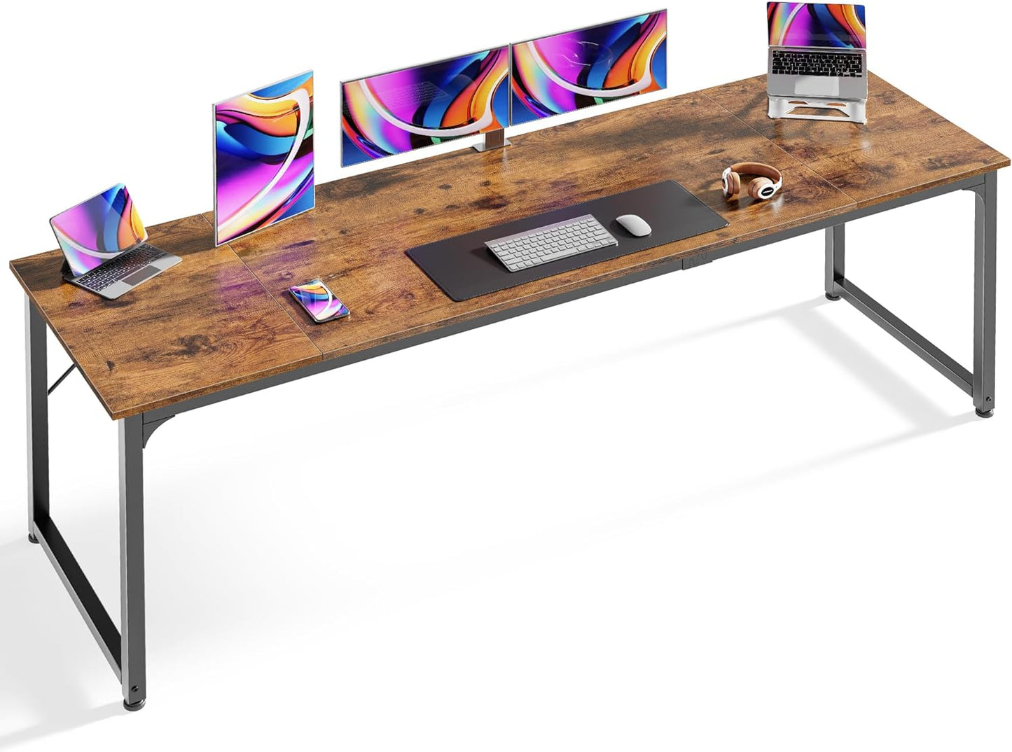 Huuger Computer Desk, 70 Inch Office Desk, Gaming Desk with Storage, Writing Desk Work Desk for Home Office, Study, Long Simple Desk, Large Legroom, Metal Frame, White