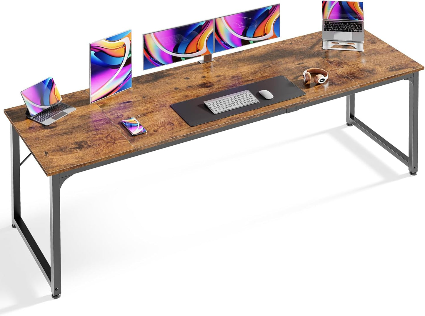 Huuger Computer Desk, 70 Inch Office Desk, Gaming Desk with Storage, Writing Desk Work Desk for Home Office, Study, Long Simple Desk, Large Legroom, Metal Frame, Rustic Brown and Black