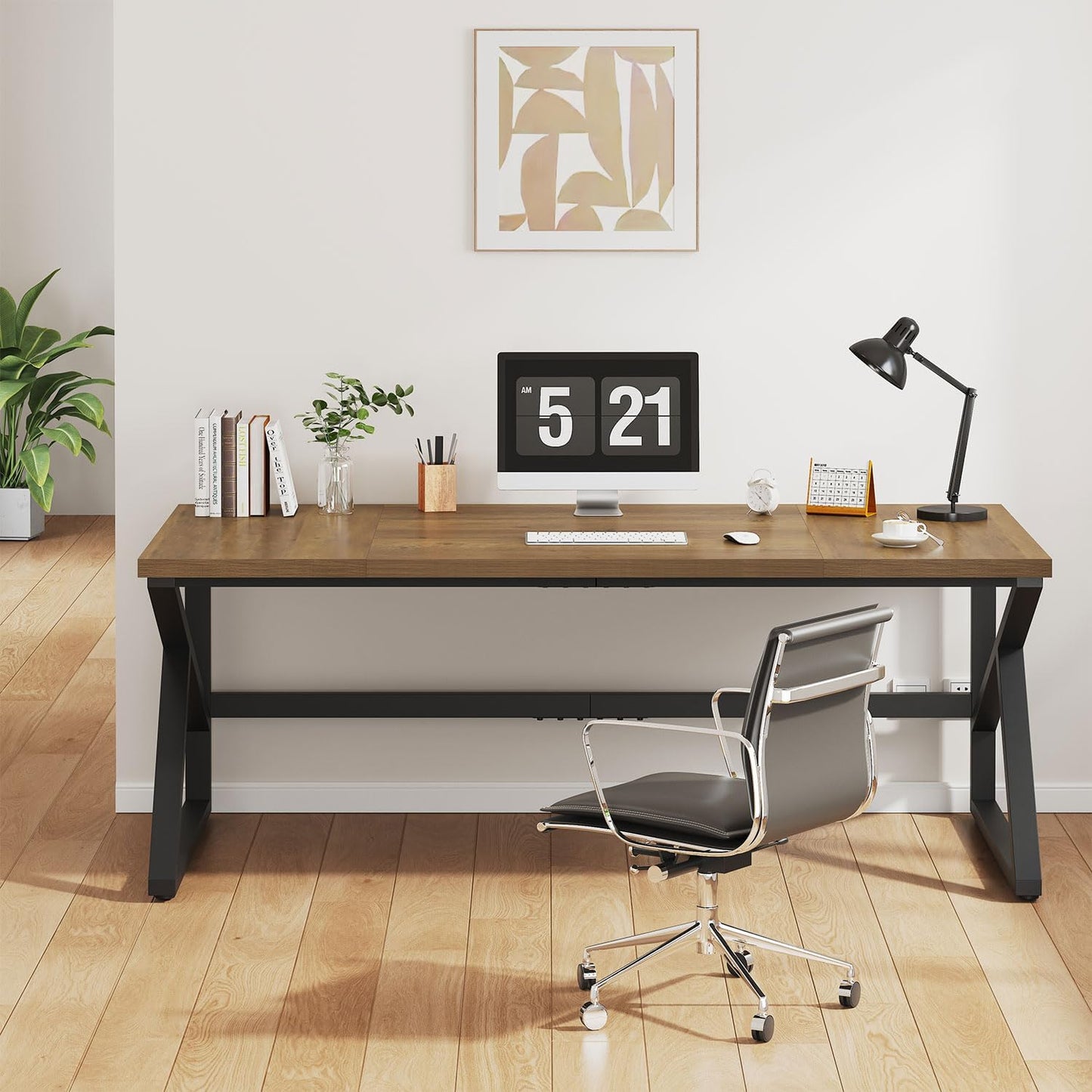IBF Large Computer Desk, Rustic 70 Inch Long Home Office Metal Wood Desk, Industrial Big 2 Person Table for Executive Writing Study Gaming Workstation, Farmhouse Bedroom PC Laptop Double Desk