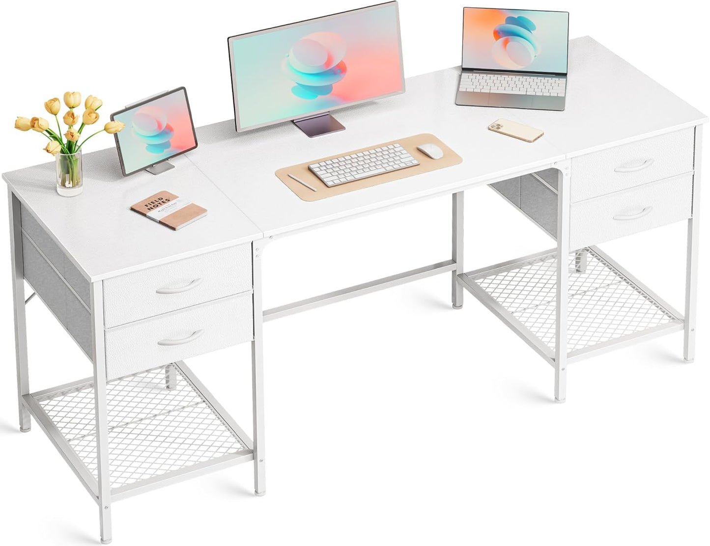 Huuger 55 Inch Computer Desk with 4 Drawers, Office Desk with Mesh Shelf, Gaming Desk, Large Storage, Writing Desk Work Desk for Home Office, Study, Bedroom, Work from Home, Rustic Brown