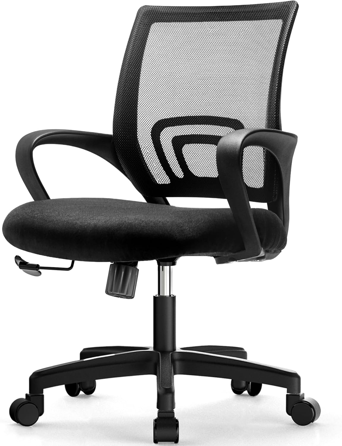 Office Chair with Ergonomic Mid Back Cushion Lumbar Support Adjustable Swivel Rolling Computer Gaming Desk Chair Comfy Mesh Seat Wheels Home Executive Use (1, All Black)