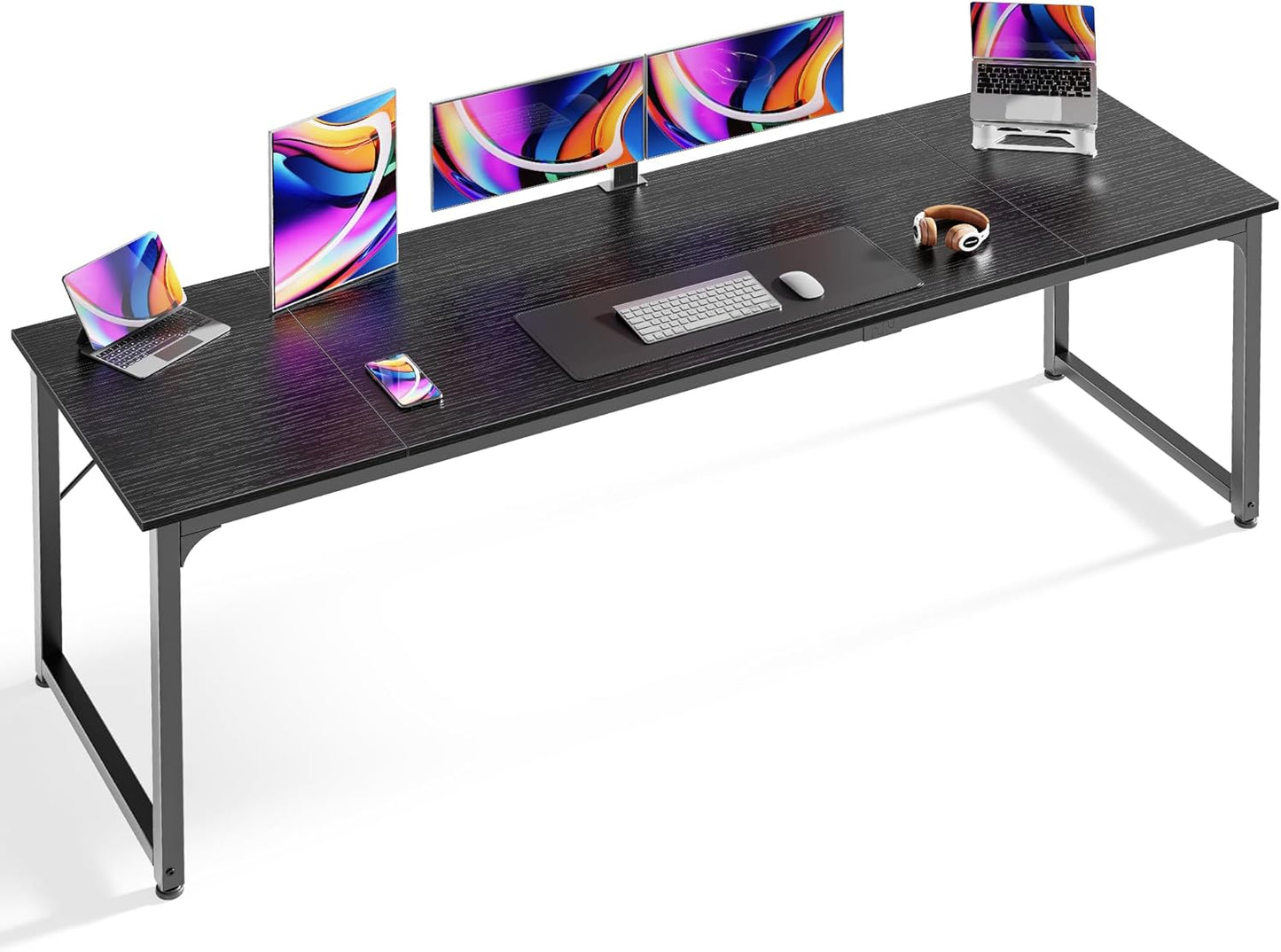Huuger Computer Desk, 70 Inch Office Desk, Gaming Desk with Storage, Writing Desk Work Desk for Home Office, Study, Long Simple Desk, Large Legroom, Metal Frame, Rustic Brown and Black