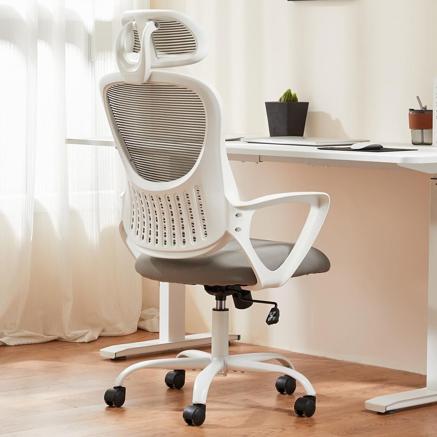 Sweetcrispy Office Computer Desk Chair, Ergonomic High-Back Mesh Rolling Work Chairs with Wheels and Adjustable Headrests, Comfortable Lumbar Support, Comfy Flip-up Arms for Home,Bedroom,Study, Black