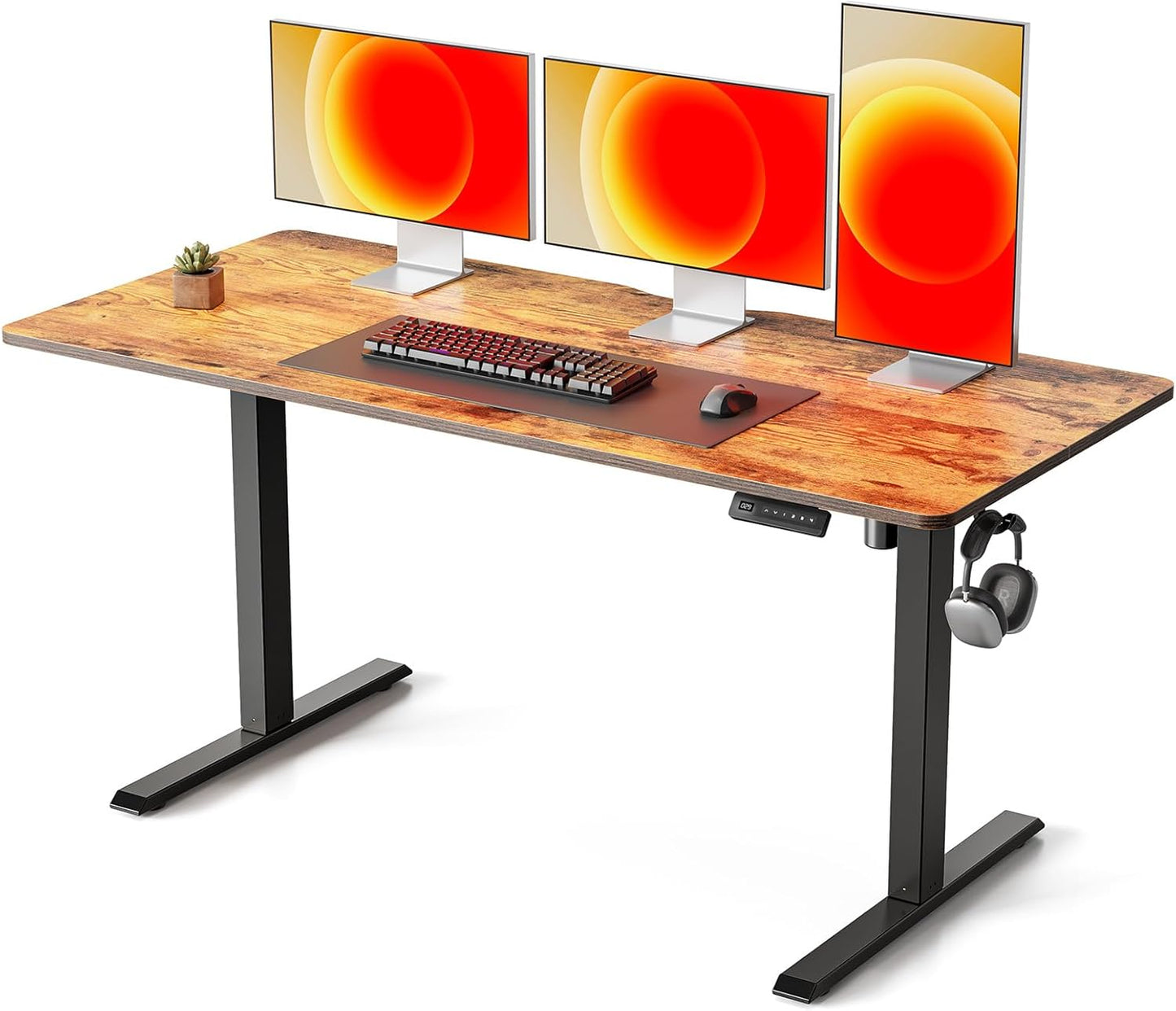 FEZIBO 40 x 24 Inchs Electric Standing Desk, Height Adjustable, Sit Stand Up, Computer Office Desk with Splice Board, White Frame/Light Rustic Top