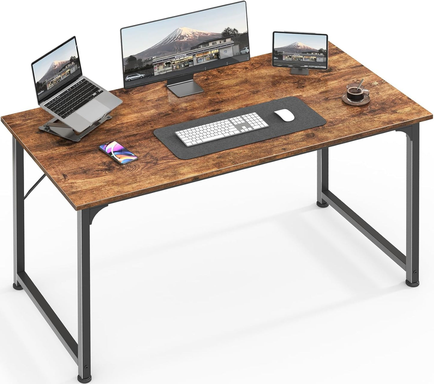 Huuger Computer Desk, 70 Inch Office Desk, Gaming Desk with Storage, Writing Desk Work Desk for Home Office, Study, Long Simple Desk, Large Legroom, Metal Frame, Rustic Brown and Black