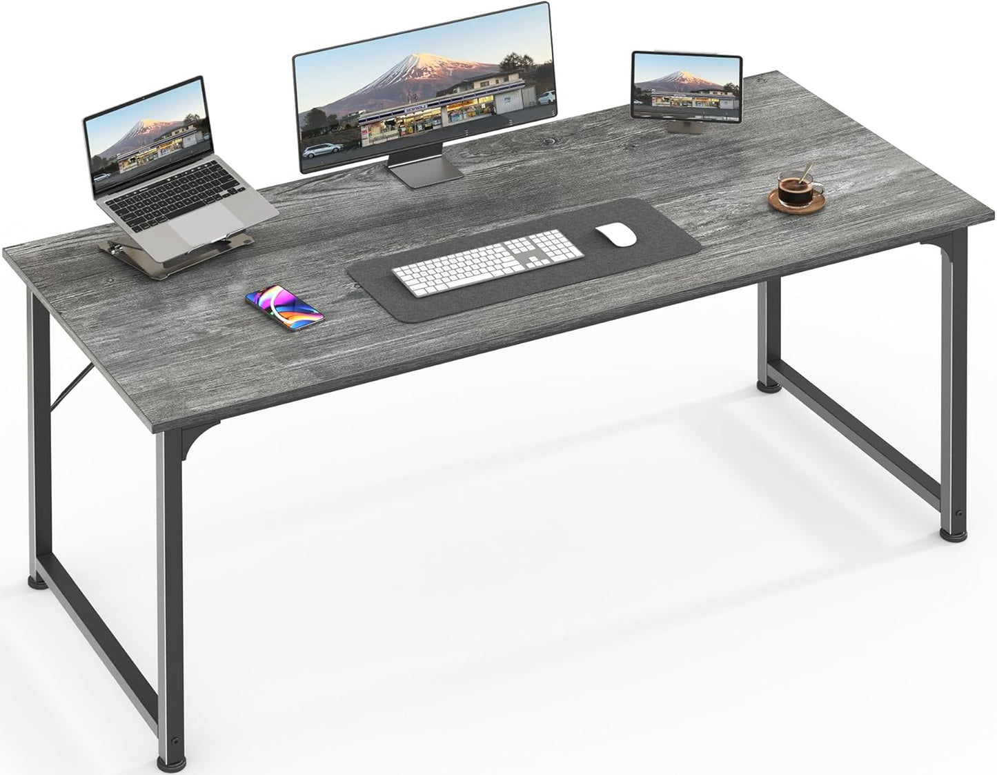 Huuger Computer Desk, 70 Inch Office Desk, Gaming Desk with Storage, Writing Desk Work Desk for Home Office, Study, Long Simple Desk, Large Legroom, Metal Frame, Rustic Brown and Black