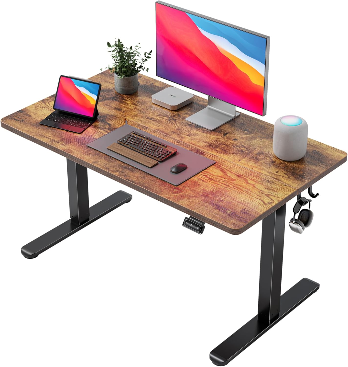 FEZIBO 40 x 24 Inchs Electric Standing Desk, Height Adjustable, Sit Stand Up, Computer Office Desk with Splice Board, White Frame/Light Rustic Top