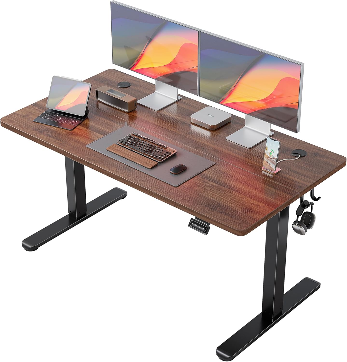 FEZIBO 40 x 24 Inchs Electric Standing Desk, Height Adjustable, Sit Stand Up, Computer Office Desk with Splice Board, White Frame/Light Rustic Top