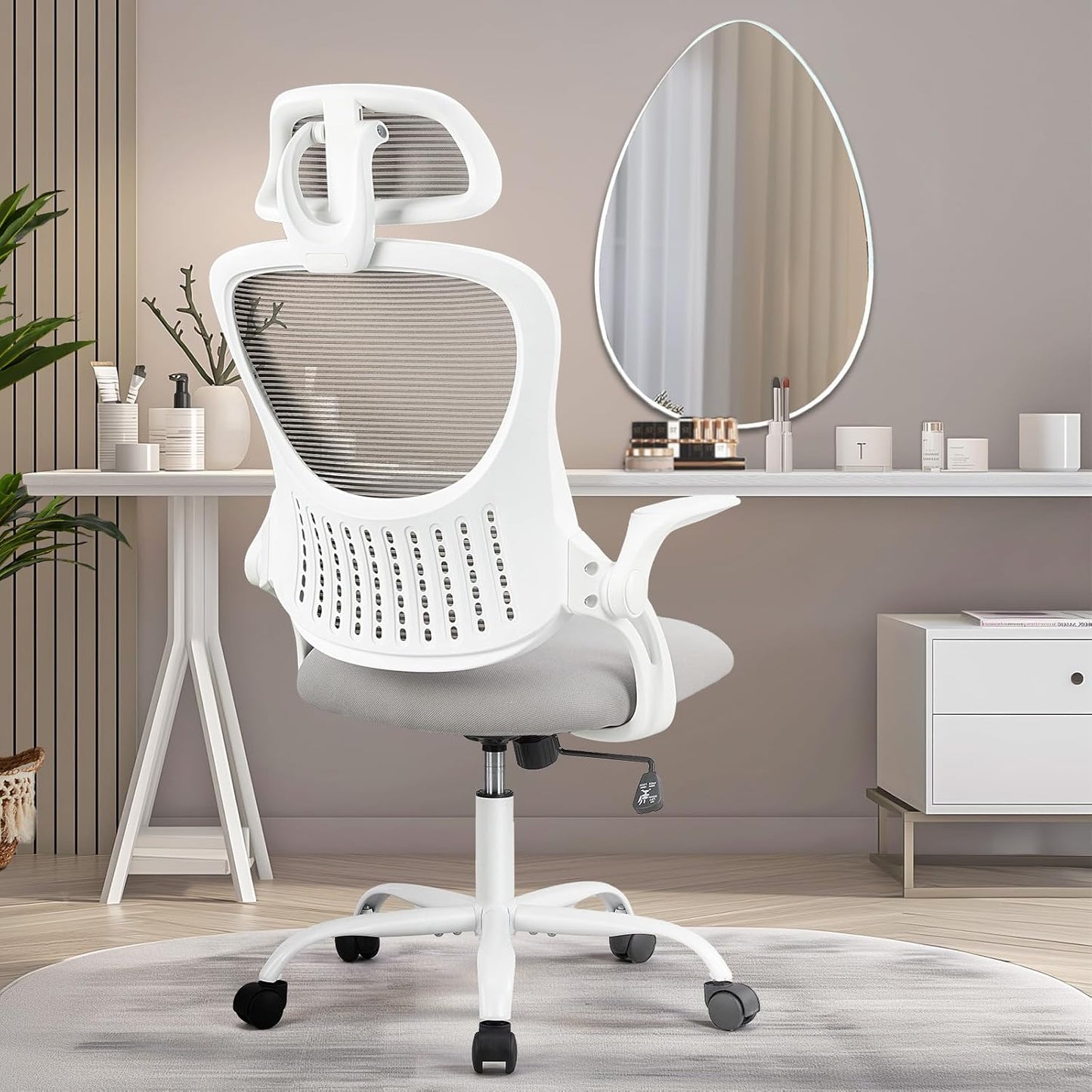 SMUG Office Computer Desk Chair, Ergonomic Mid-Back Mesh Rolling Work Swivel Task Chairs with Wheels, Comfortable Lumbar Support, Comfy Arms for Home, Bedroom, Study, Dorm, Student, Adults