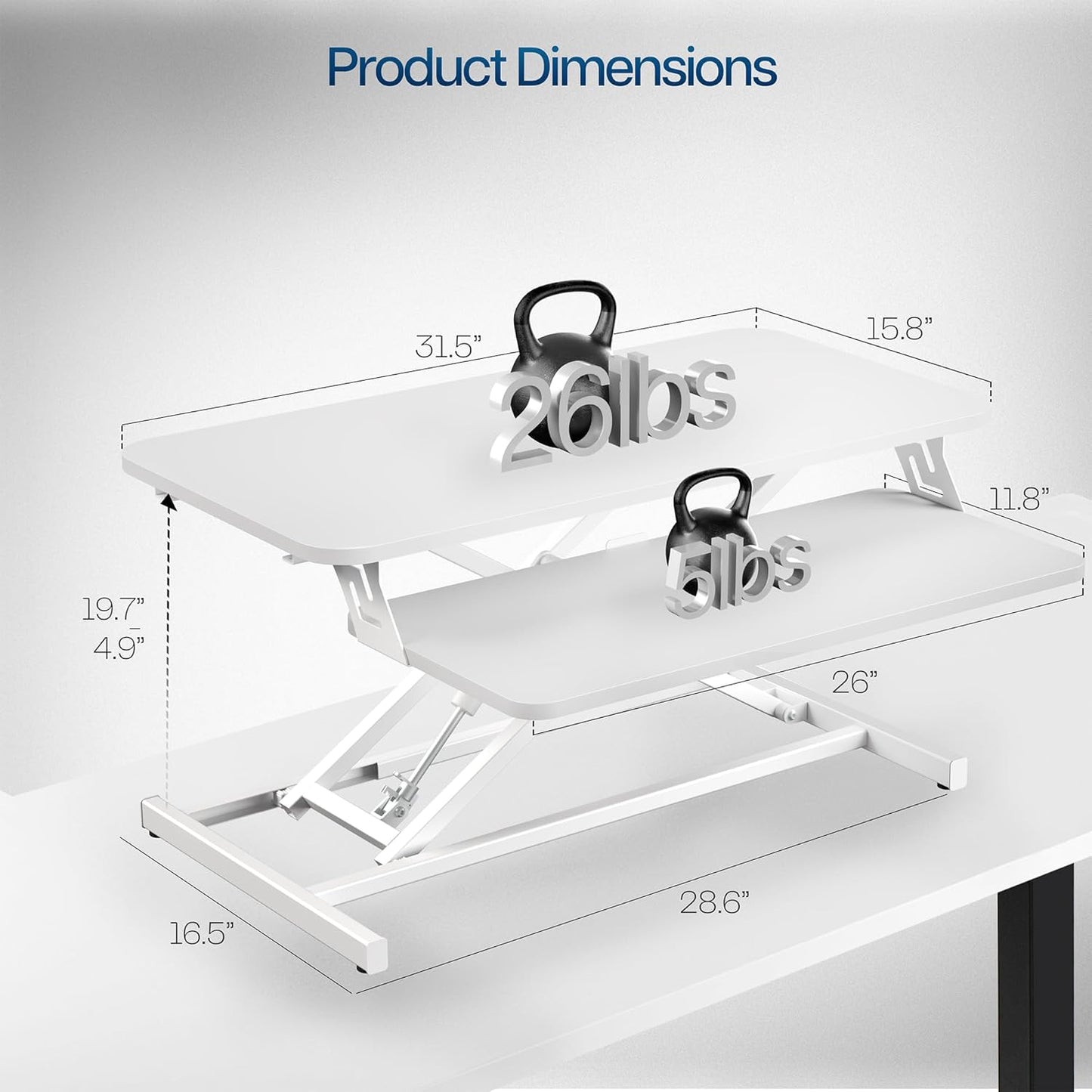 VIVO Desk Converter 32 inch Height Adjustable, MDF Wood Sit to Stand Riser, White, DESK-V000SW