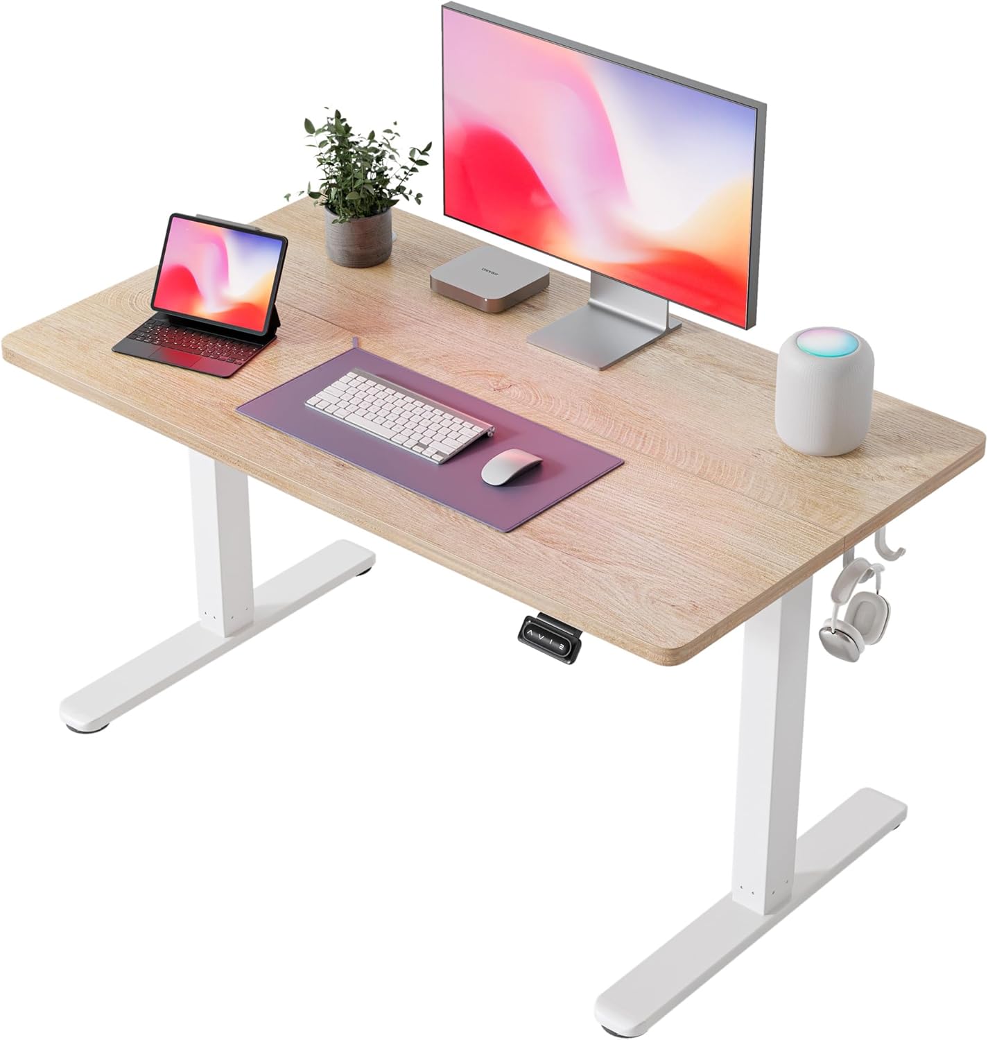 FEZIBO 40 x 24 Inchs Electric Standing Desk, Height Adjustable, Sit Stand Up, Computer Office Desk with Splice Board, White Frame/Light Rustic Top