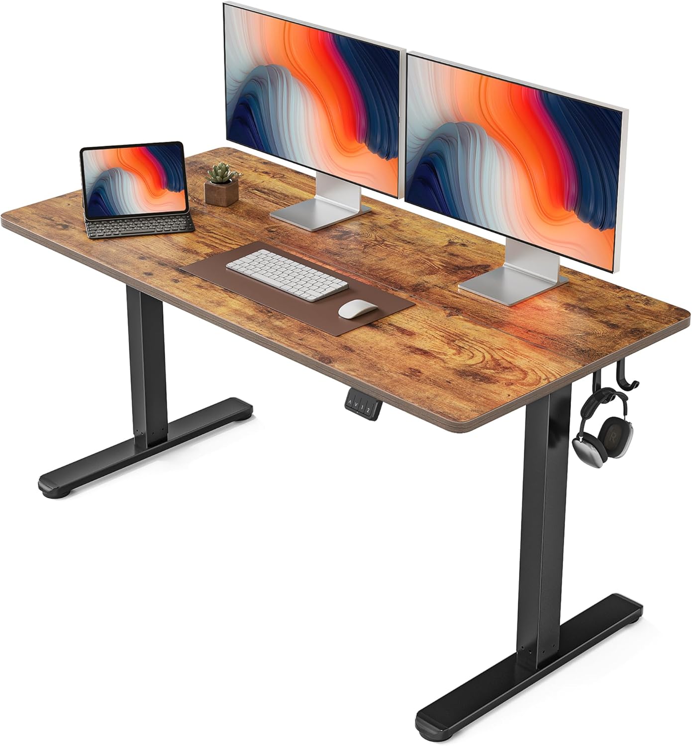FEZIBO 40 x 24 Inchs Electric Standing Desk, Height Adjustable, Sit Stand Up, Computer Office Desk with Splice Board, White Frame/Light Rustic Top