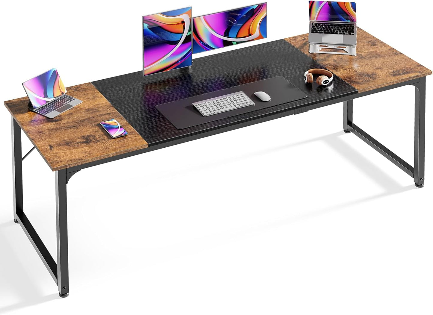 Huuger Computer Desk, 70 Inch Office Desk, Gaming Desk with Storage, Writing Desk Work Desk for Home Office, Study, Long Simple Desk, Large Legroom, Metal Frame, White