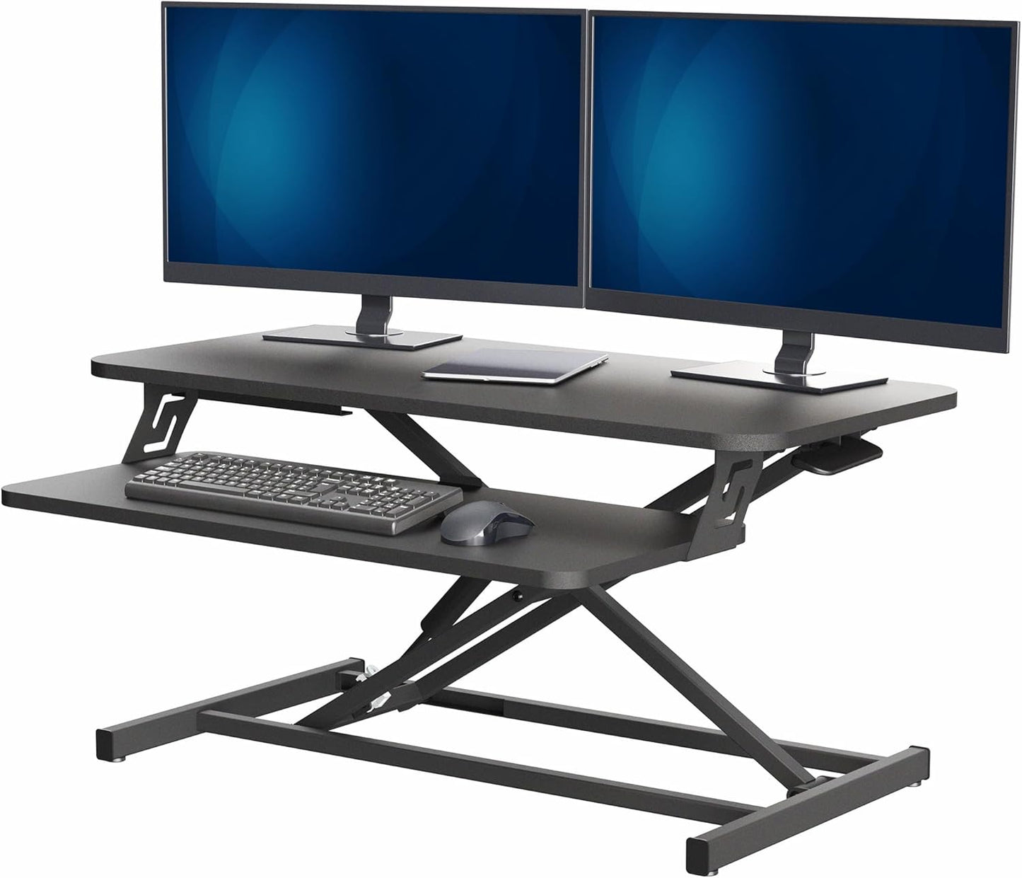 VIVO Desk Converter 32 inch Height Adjustable, MDF Wood Sit to Stand Riser, White, DESK-V000SW