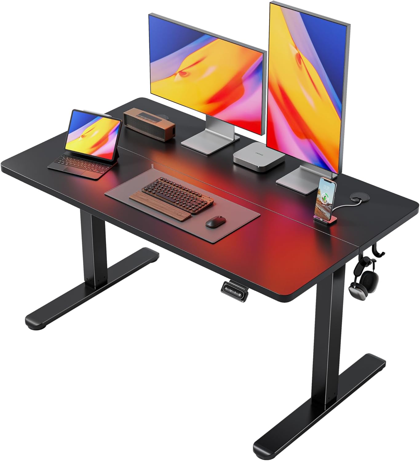 FEZIBO 40 x 24 Inchs Electric Standing Desk, Height Adjustable, Sit Stand Up, Computer Office Desk with Splice Board, White Frame/Light Rustic Top