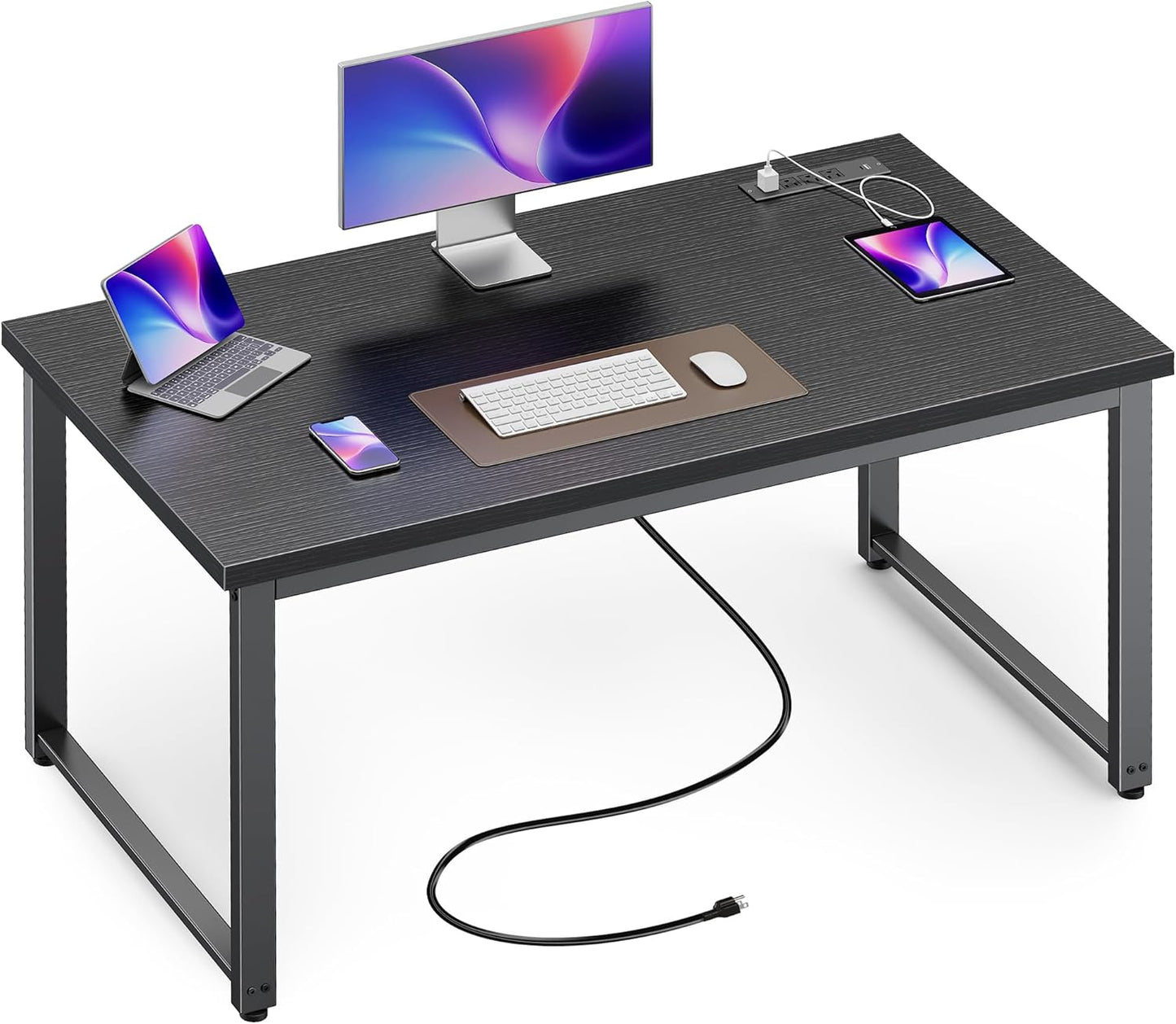Huuger 63 x 24 inch Desk with Power Outlets & USB-C, Deeper & Thicker Desktop, Robust Metal Tubes, Computer Desk, Heavy Duty Office Desk, Work Gaming Desk, for Home Office, Black