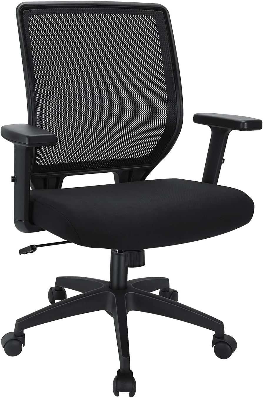 Ergonomic Office Chair Home Mesh Desk Chair with Adjustable Arms - Mid Back Computer Chairs for Adults - Swivel Task Chair Comfortable for Home Office (Black)