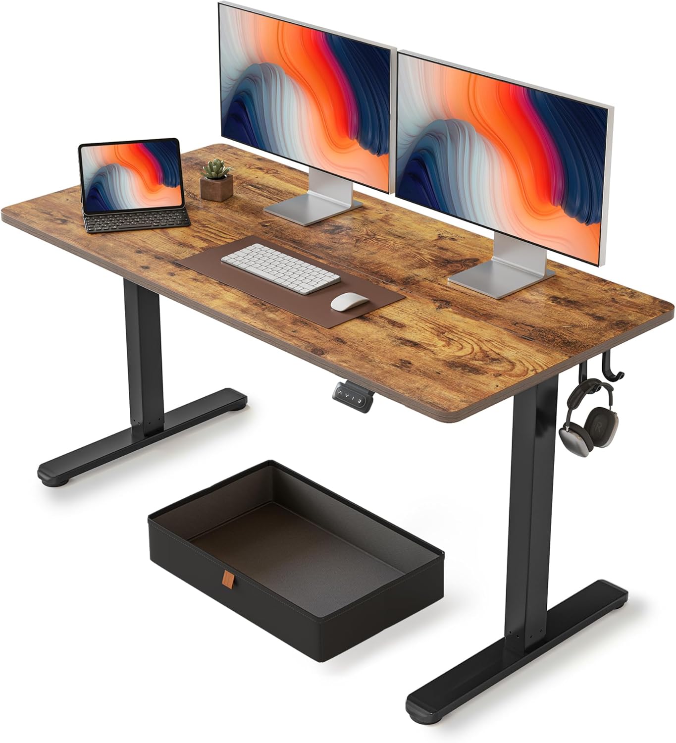 FEZIBO 40 x 24 Inchs Electric Standing Desk, Height Adjustable, Sit Stand Up, Computer Office Desk with Splice Board, White Frame/Light Rustic Top
