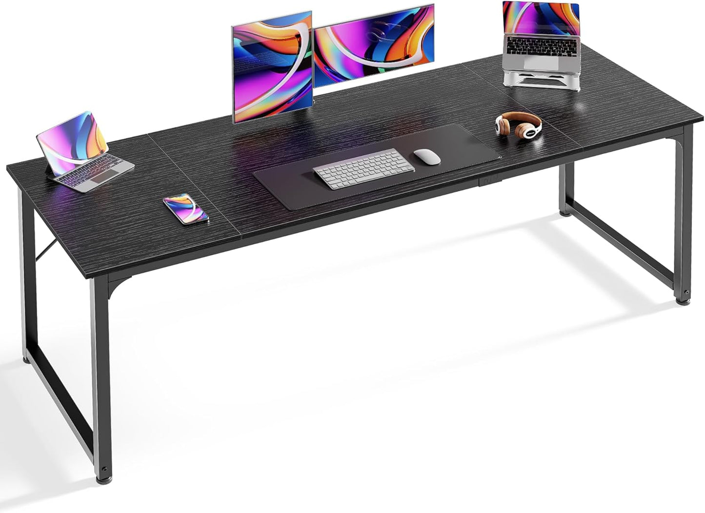 Huuger Computer Desk, 70 Inch Office Desk, Gaming Desk with Storage, Writing Desk Work Desk for Home Office, Study, Long Simple Desk, Large Legroom, Metal Frame, Rustic Brown and Black