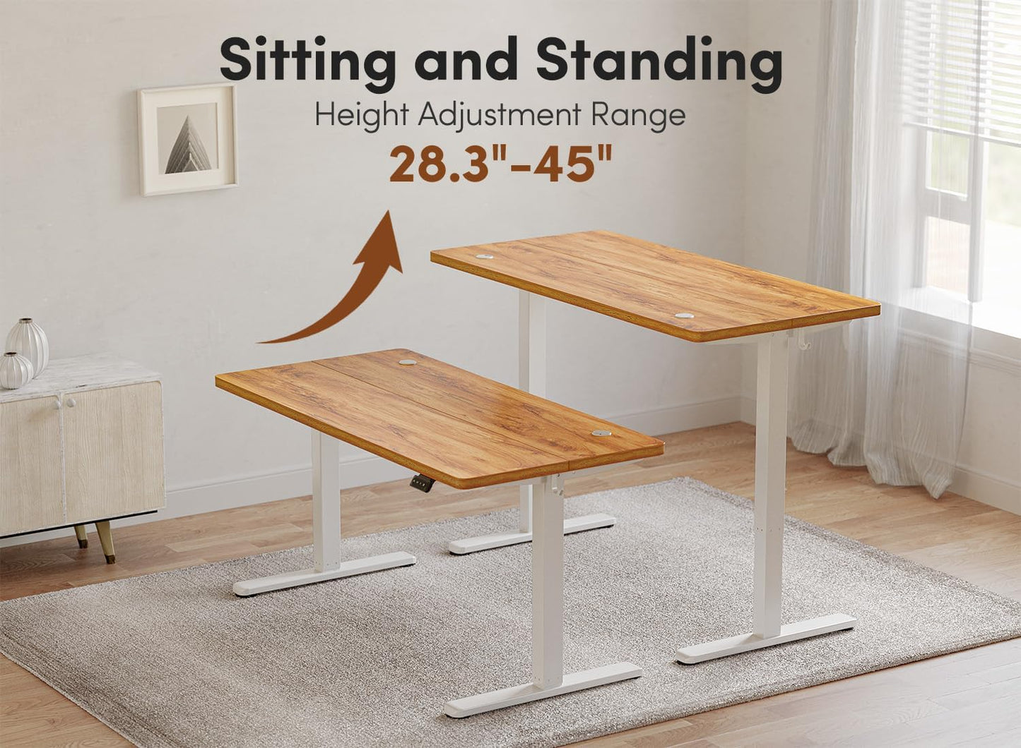 FEZIBO 40 x 24 Inchs Electric Standing Desk, Height Adjustable, Sit Stand Up, Computer Office Desk with Splice Board, White Frame/Light Rustic Top