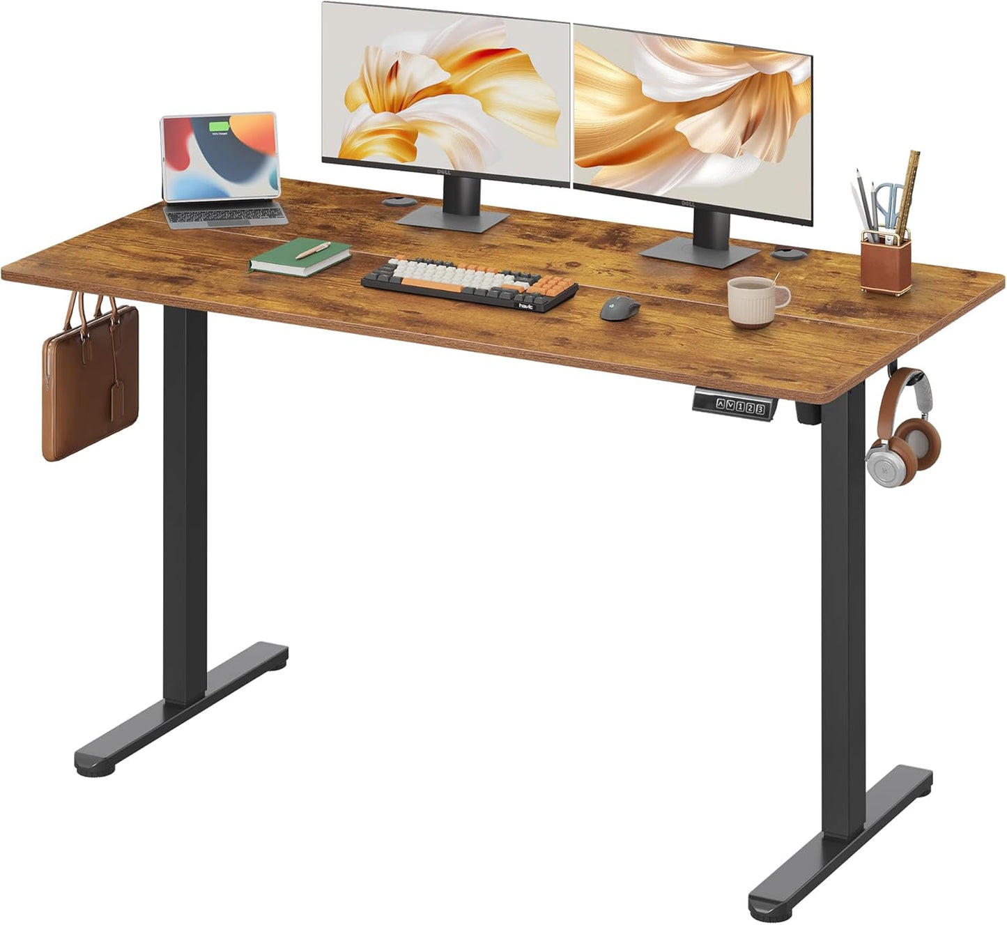 DEVAISE Electric Standing Desk, 63 X 28 Inches Adjustable Height Stand up Desk for Home Office, Large Ergonomic Sit to Stand Desk with Headphone Hook, 3 Memory Preset Computer Desk, Maple