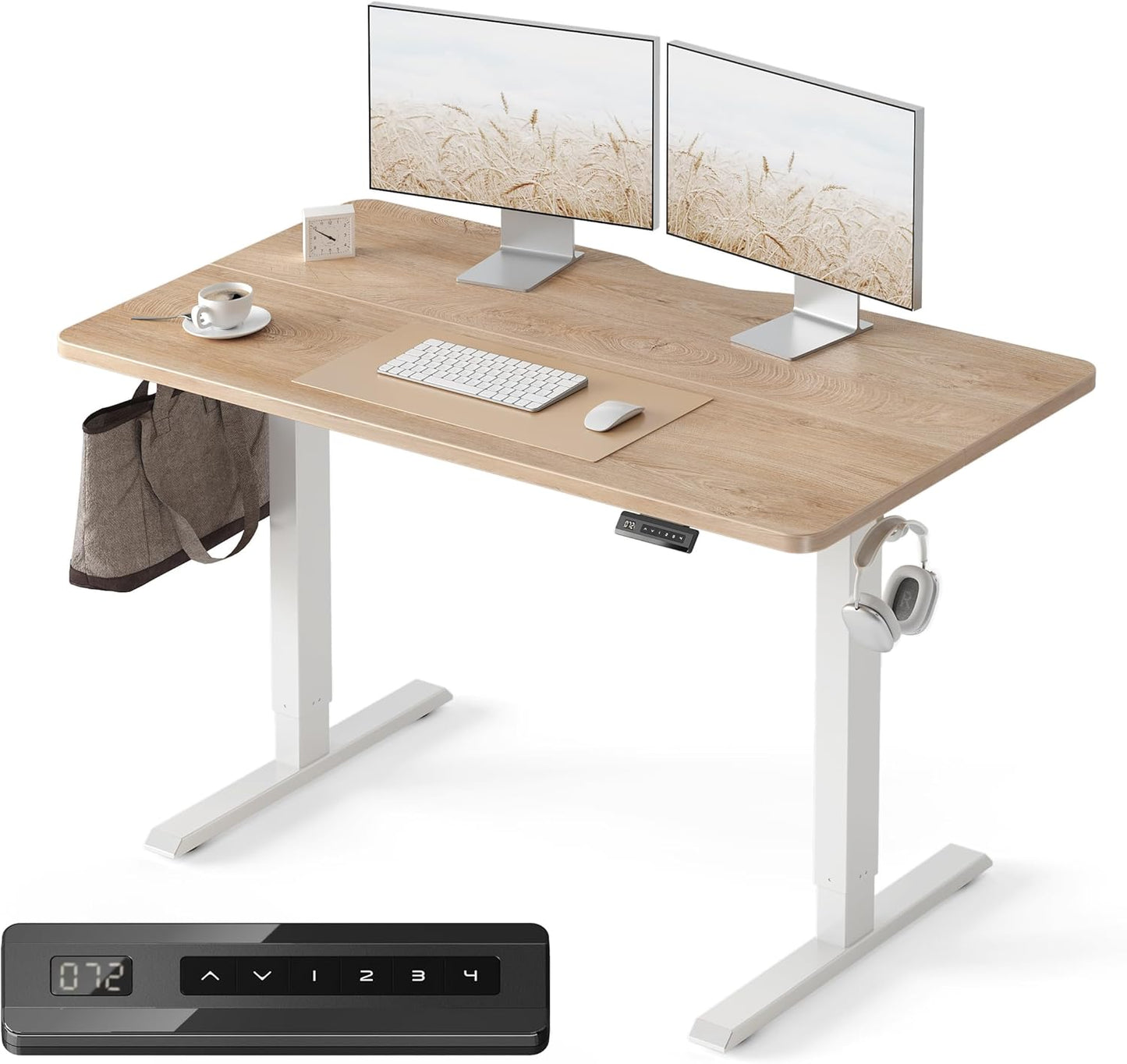 FEZIBO 40 x 24 Inchs Electric Standing Desk, Height Adjustable, Sit Stand Up, Computer Office Desk with Splice Board, White Frame/Light Rustic Top