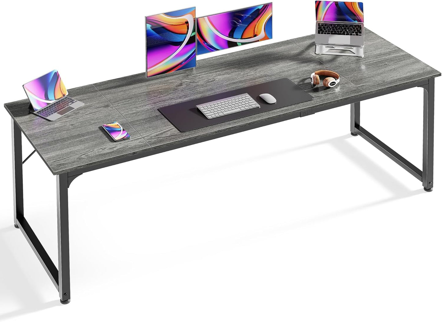 Huuger Computer Desk, 70 Inch Office Desk, Gaming Desk with Storage, Writing Desk Work Desk for Home Office, Study, Long Simple Desk, Large Legroom, Metal Frame, White