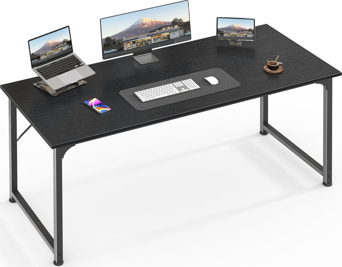 Huuger Computer Desk, 70 Inch Office Desk, Gaming Desk with Storage, Writing Desk Work Desk for Home Office, Study, Long Simple Desk, Large Legroom, Metal Frame, Rustic Brown and Black