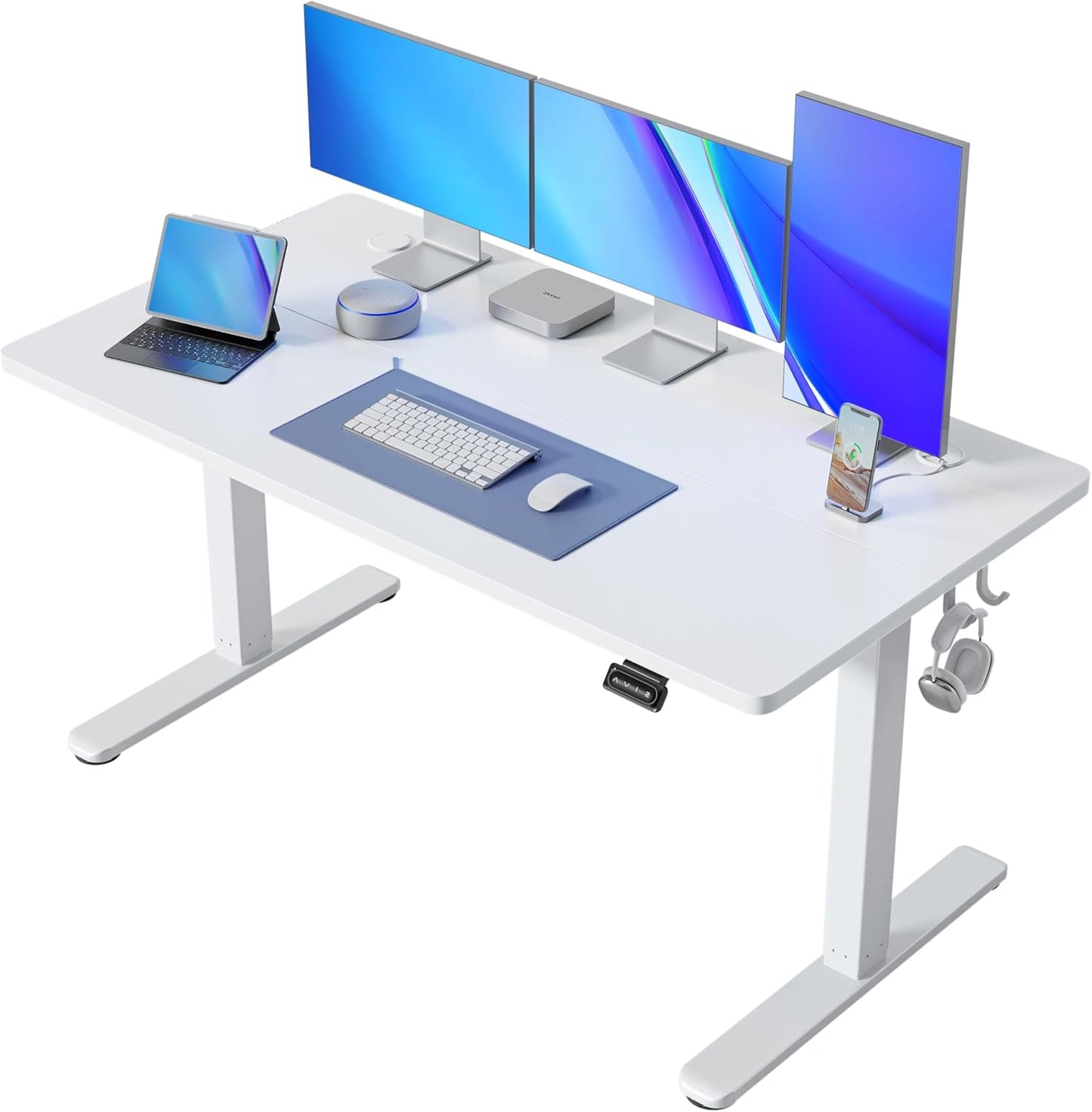 FEZIBO 40 x 24 Inchs Electric Standing Desk, Height Adjustable, Sit Stand Up, Computer Office Desk with Splice Board, White Frame/Light Rustic Top