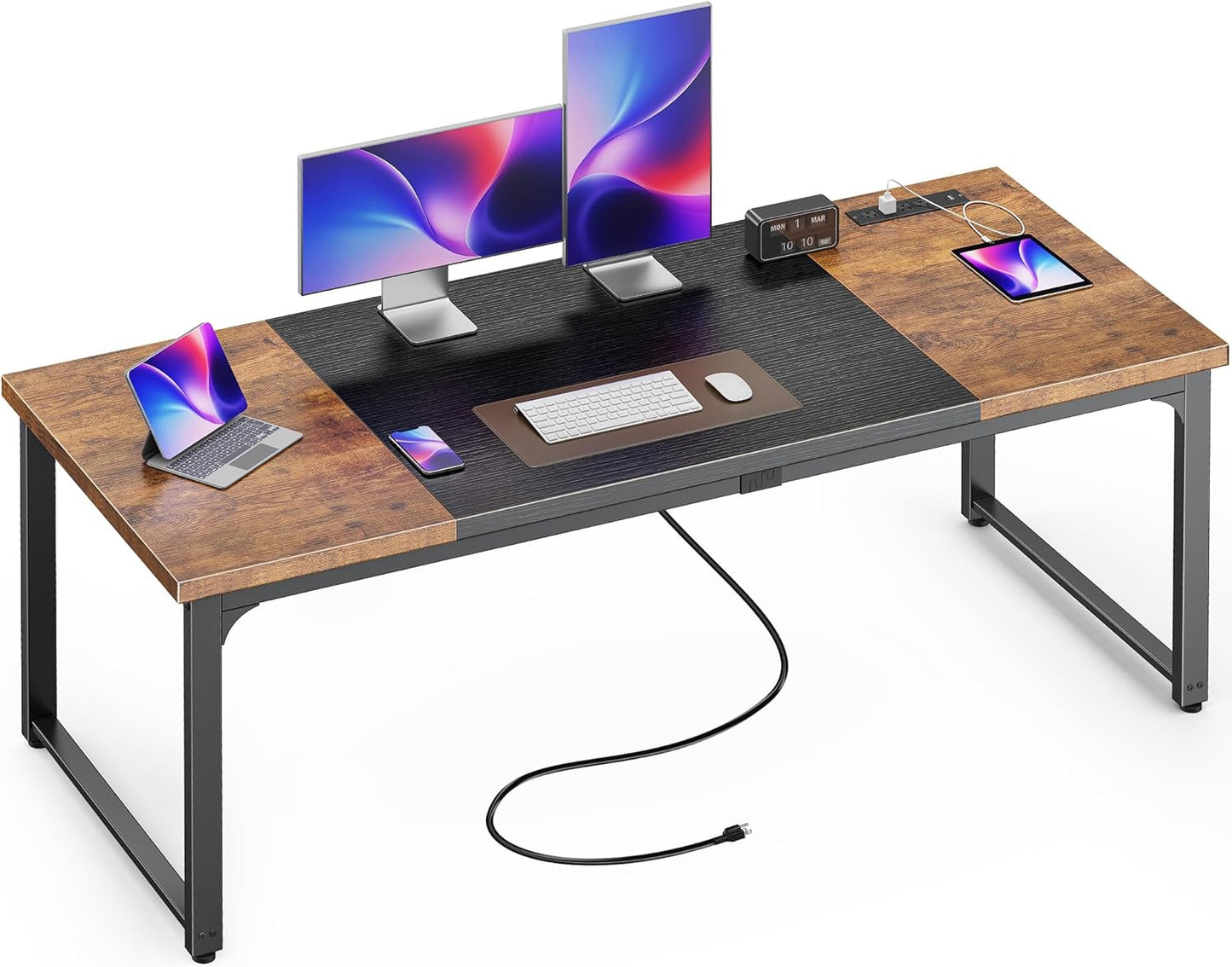 Huuger 63 x 24 inch Desk with Power Outlets & USB-C, Deeper & Thicker Desktop, Robust Metal Tubes, Computer Desk, Heavy Duty Office Desk, Work Gaming Desk, for Home Office, Black