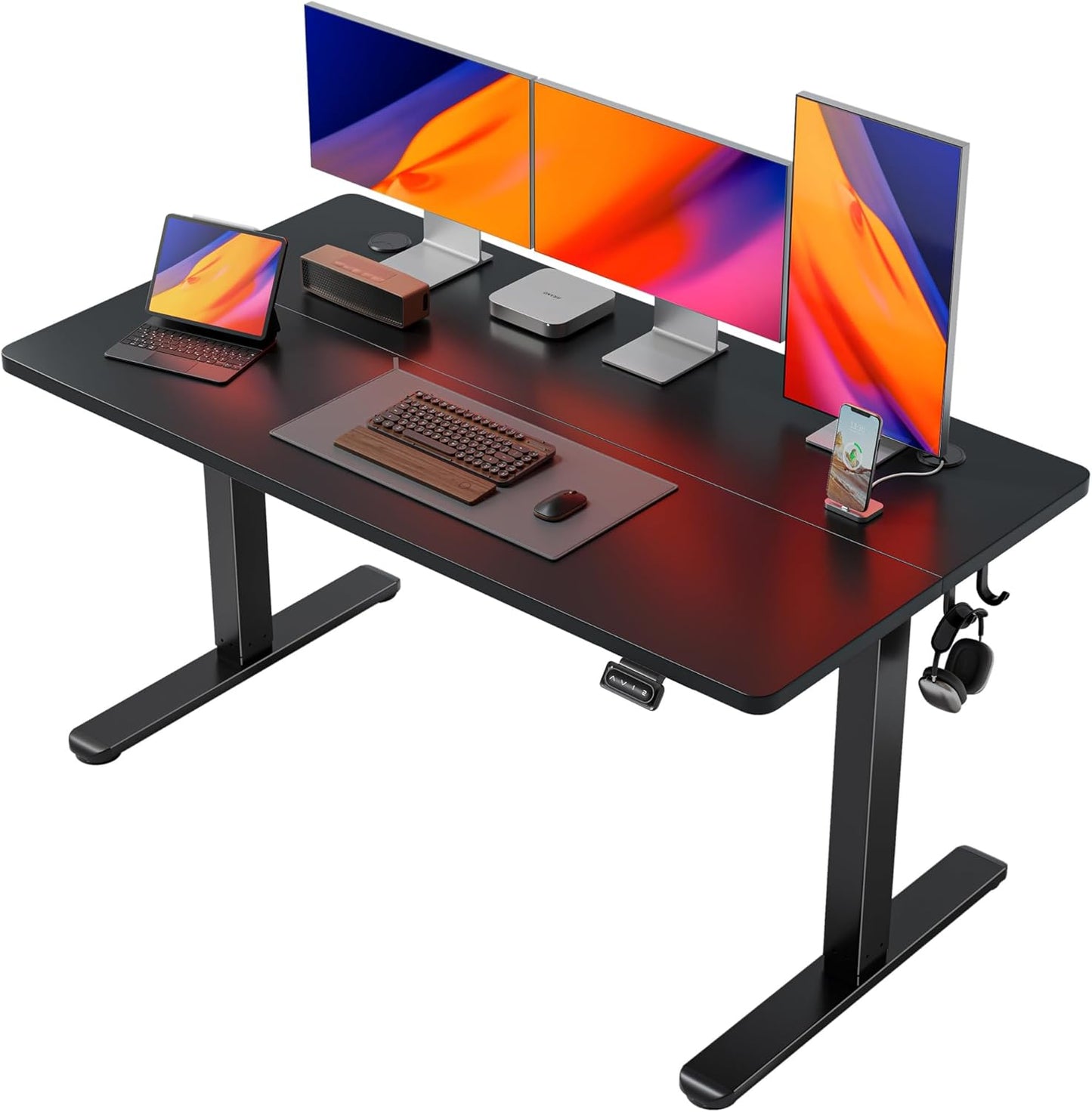 FEZIBO 40 x 24 Inchs Electric Standing Desk, Height Adjustable, Sit Stand Up, Computer Office Desk with Splice Board, White Frame/Light Rustic Top