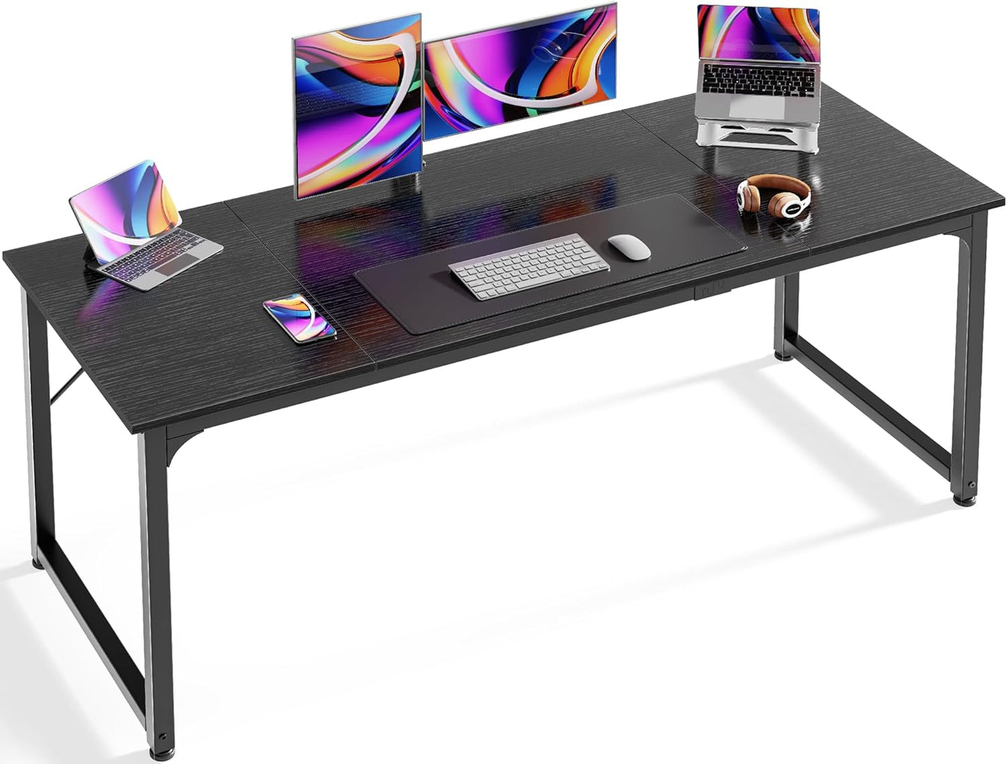 Huuger Computer Desk, 70 Inch Office Desk, Gaming Desk with Storage, Writing Desk Work Desk for Home Office, Study, Long Simple Desk, Large Legroom, Metal Frame, Rustic Brown and Black