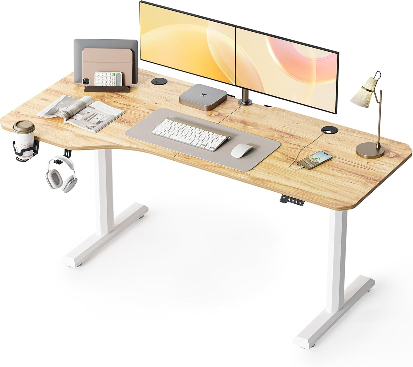FEZIBO 40 x 24 Inchs Electric Standing Desk, Height Adjustable, Sit Stand Up, Computer Office Desk with Splice Board, White Frame/Light Rustic Top