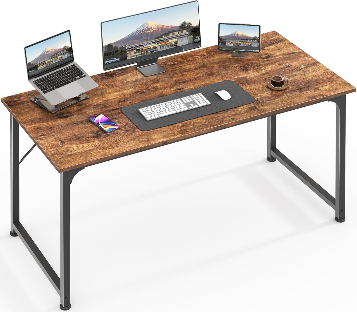 Huuger Computer Desk, 70 Inch Office Desk, Gaming Desk with Storage, Writing Desk Work Desk for Home Office, Study, Long Simple Desk, Large Legroom, Metal Frame, Rustic Brown and Black