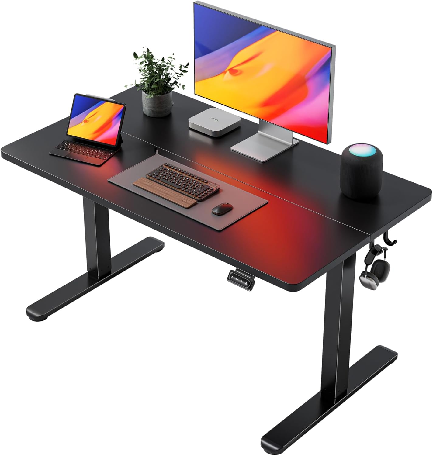 FEZIBO 40 x 24 Inchs Electric Standing Desk, Height Adjustable, Sit Stand Up, Computer Office Desk with Splice Board, White Frame/Light Rustic Top